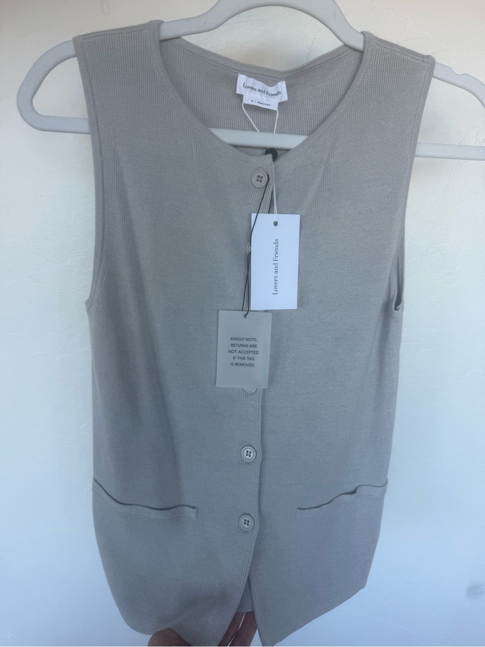 Lovers + Friends Neutral Button-Front Knit Vest in Light Taupe-grey